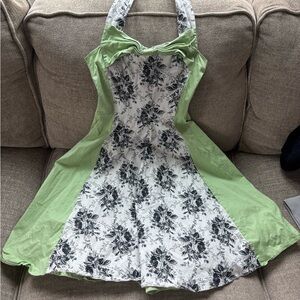 Floral Halter Dress in Green and Black